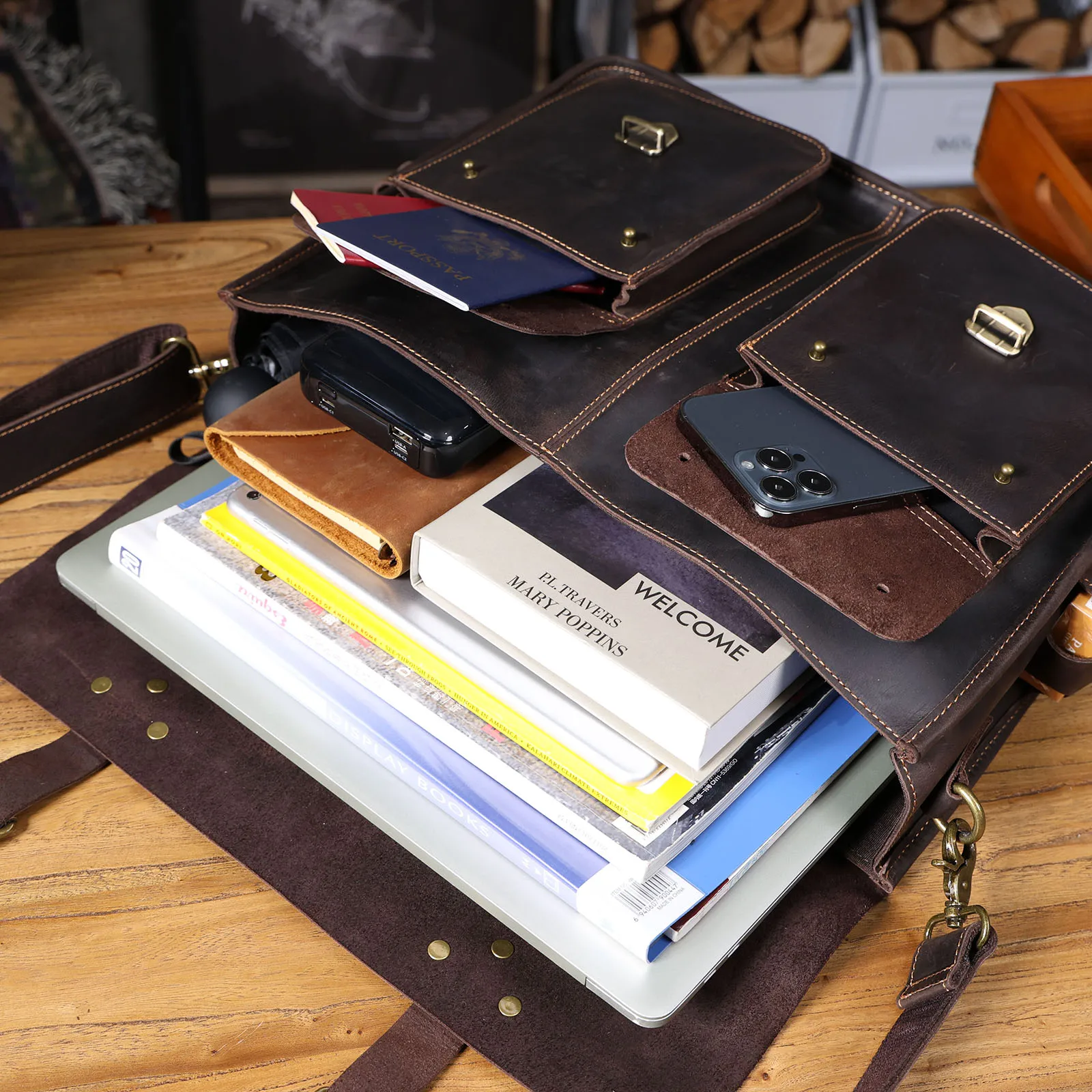 S.WORKER Vintage Echtleder Herren-Aktentasche 16" Laptop-Tasche Crazy Horse Leder Messenger-Handtasche Rindsleder Geschenkidee für Männer – Detail 24