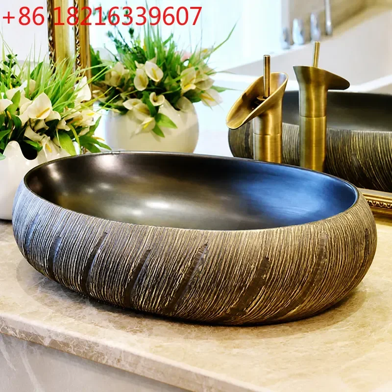 YAO Jingdezhen Ceramic Art Table Basin Chinese Creative Wash Basin Household Bathroom Retro Sink