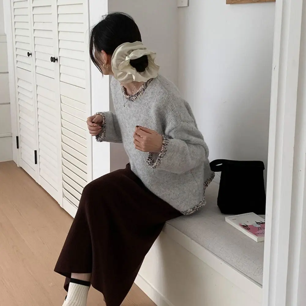 

Loose Long Sleeved Knitwear Pullover Spring Autumn Winter Shiny Thread Sweater Top Bottoming Shirt Knitted Top for Women Women