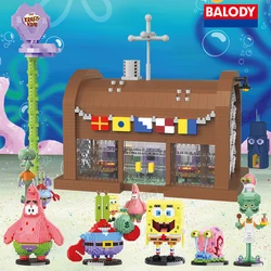 Spongebob Cartoon Krusty Krab Restaurant Building Blocks Creative Canteen Scenes Model Bricks Desktop Ornaments Toy For Kid Gift