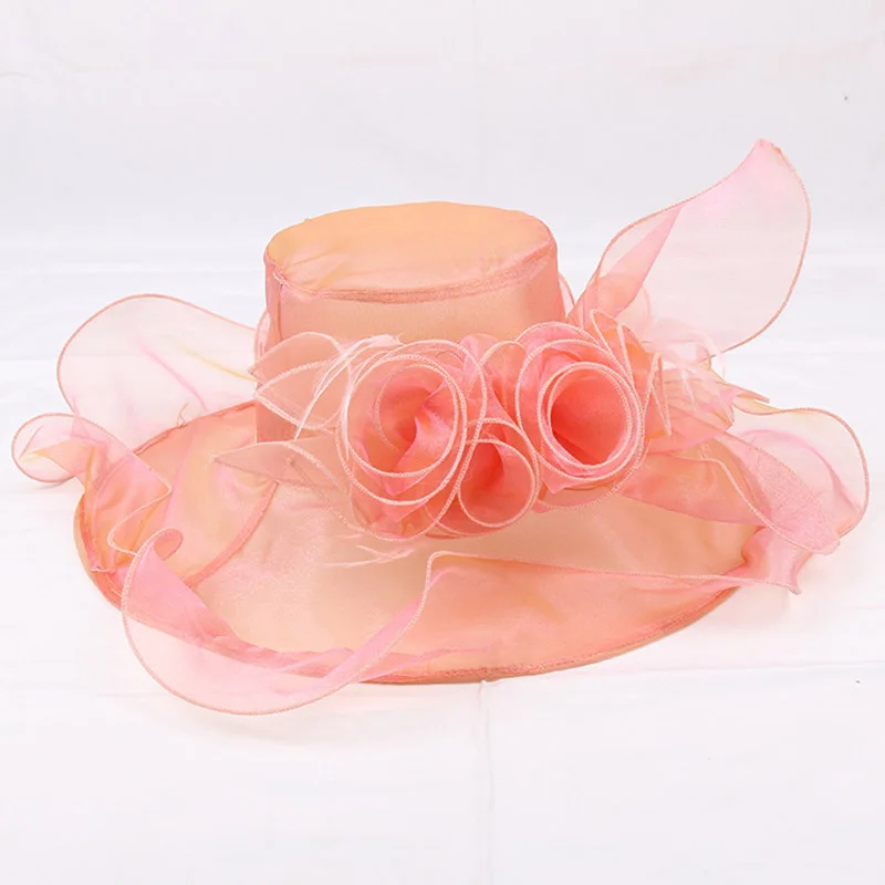 

Beach hat sun visors for women large wide brim Organza Flower design European and American seaside sun hat ladies hats and caps