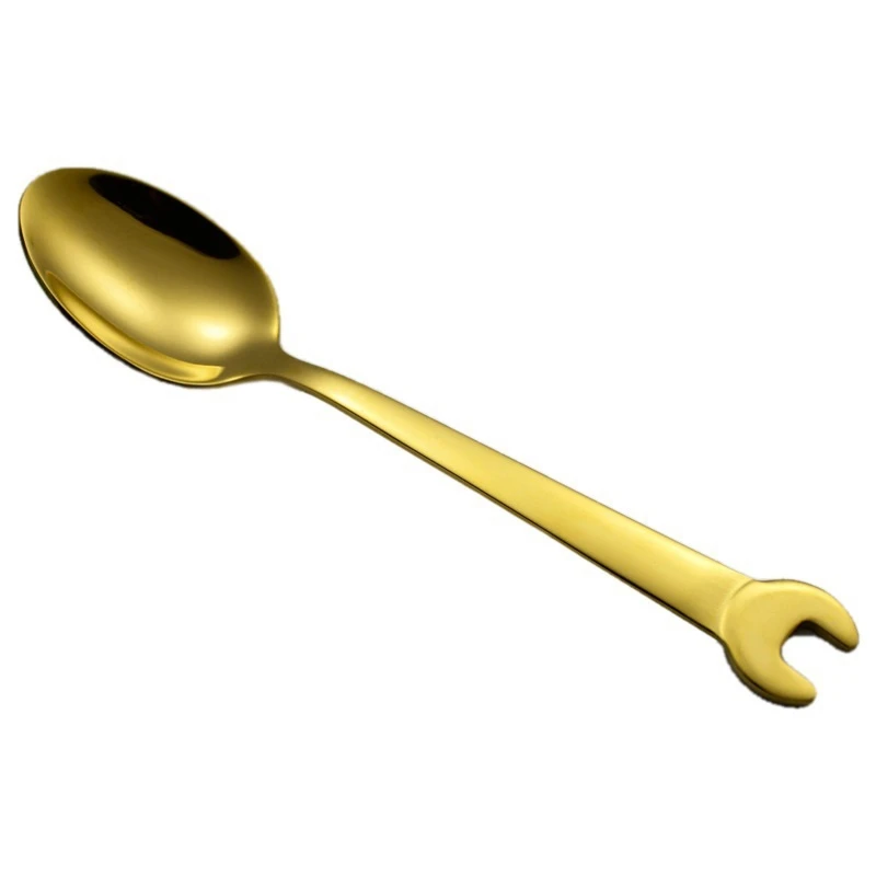 1PCS Gold Wrench Tableware Fork Spoon Gift Fruit Dessrt Salad Forks Home Kitchen Stainless Steel Cutlery