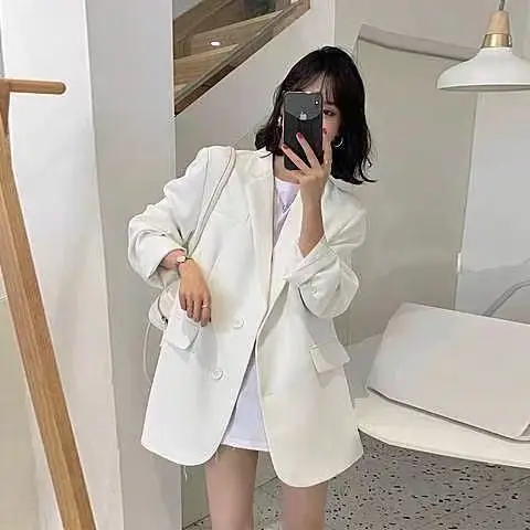 

Women'S Modern Blazers Nail Lining Section Exposed Line Crumpled Rear Fork Decor Waist-Hugging Stretch Colour Femal