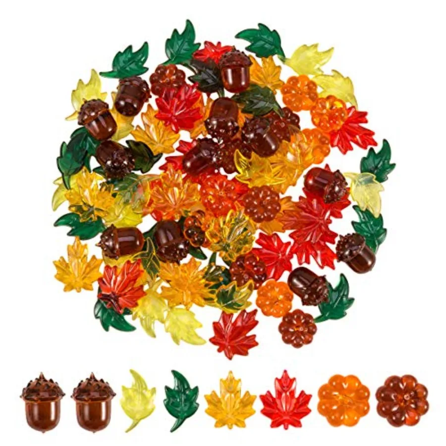 

84 Pieces Acrylic Leaves Mini Acrylic Pumpkin Maple Leaves Acorns Crystals Gems for Thanksgiving Home Table Scatters Decoration