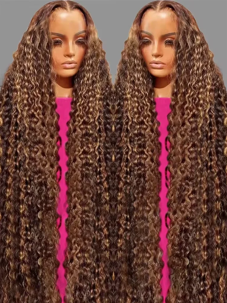

200% Pre Cut 4/27Highlight Ombre Colored Glueless Preplucked Human Wigs Ready to Go Curly Wigs Deep Wave13x4 Lace Frontal Wigs