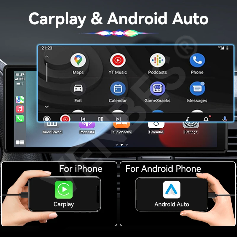 VENBES 10.26 بوصة راديو سيارة لاسلكي محمول Carplay وAndroid Auto Support شاشة مقسمة Mirrorlink Bluetooth