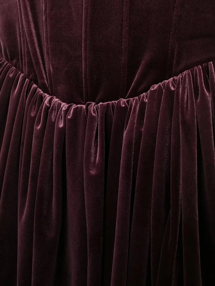 Willshela Women Fashion Wine Red Backless Side Zipper Pleated Mini Dress Vintage Straps Square Collar Female Chic Lady Dresses