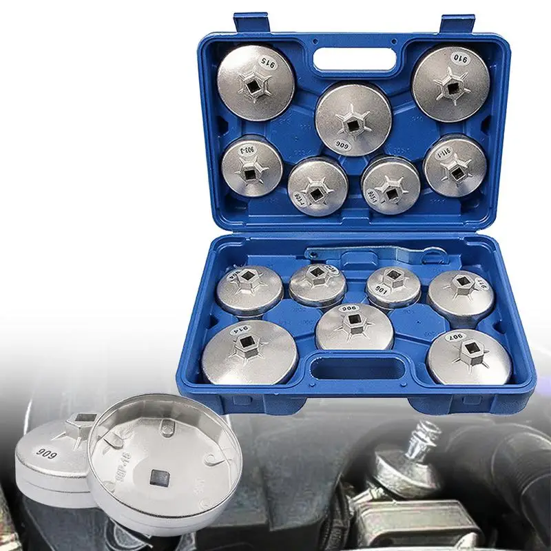 Oil Filter Pliers Wrench Kit 15 Piece Socket Set Tool Kit Drive Cap Removal Tool Set Aluminum Alloy Cup Type Oil Filter Cap