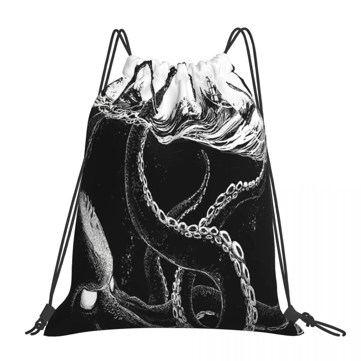 Kraken-Sacos de cordão portáteis casuais para homens e mulheres, bolsa de praia, bolso, bolsa esportiva, sacos de livros, regras do mar