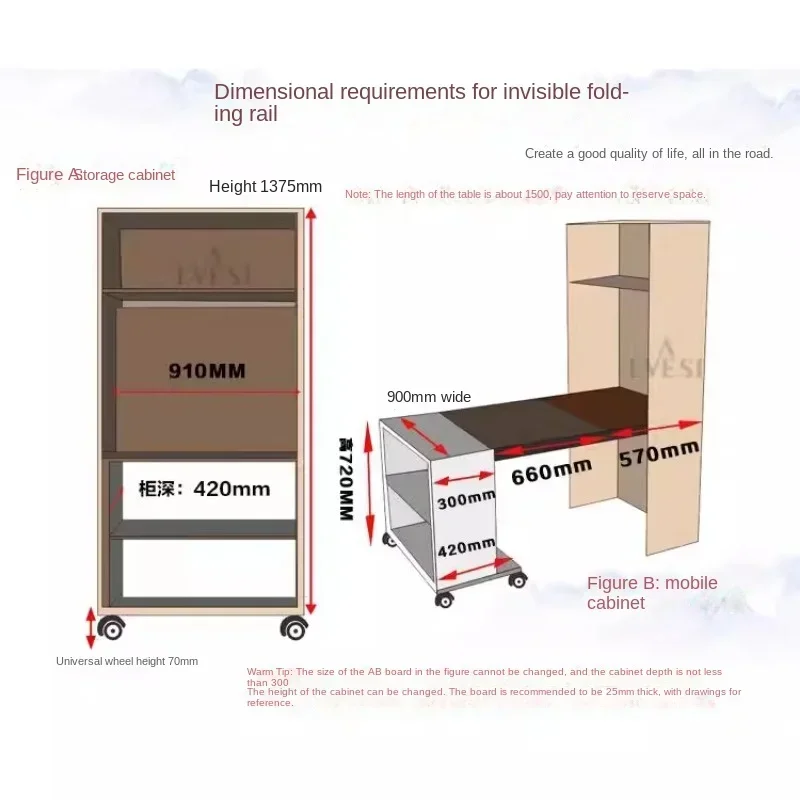 Hidden telescopic folding table hardware accessories, multi-functional invisible dining table, desk hardware connection slide