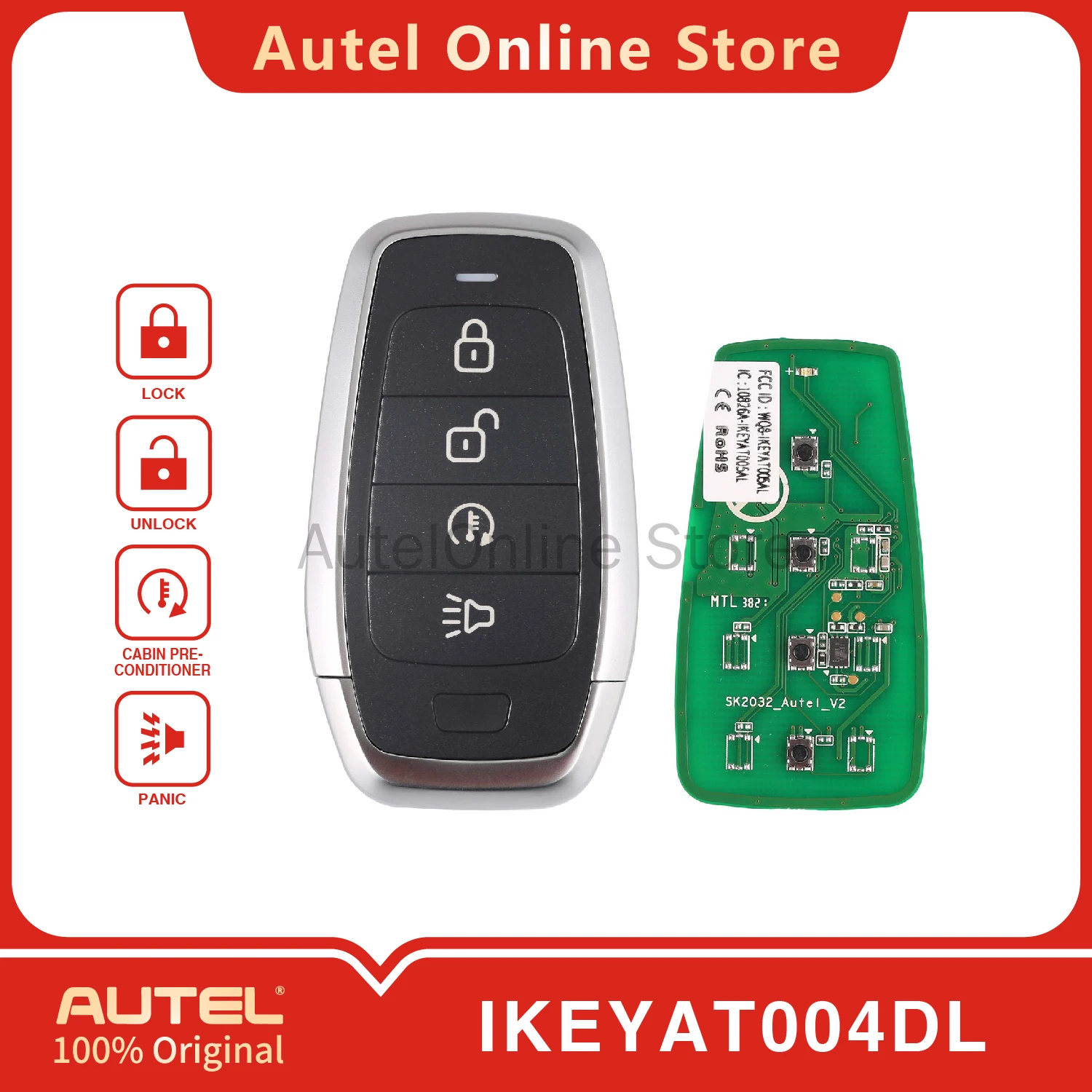 

AUTEL IKEYAT004DL 4-кнопочный универсальный интеллектуальный дистанционный ключ для KM100/IM508/IM608
