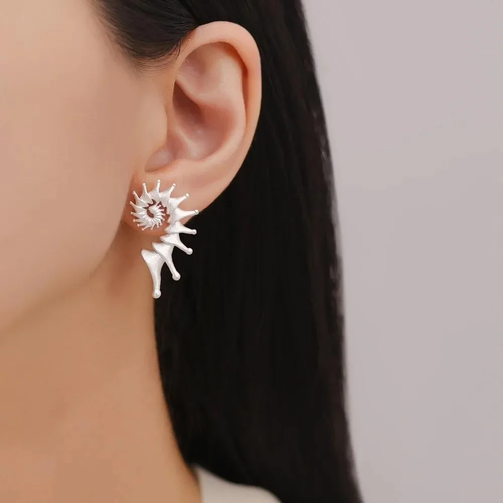 새로운 고딕 스테레오 조가비 성격 고대 실버 스터드 귀걸이 남성 여성 Hallowmas 펑... - 4