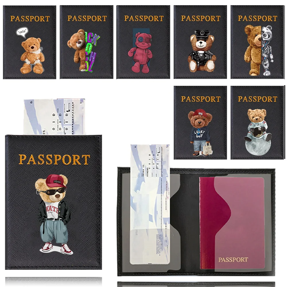Fashion Passport Cover Airplane Ticket Protection Cover Portable Bear Pattern Business Travel Essentials Wallet Passport Cover