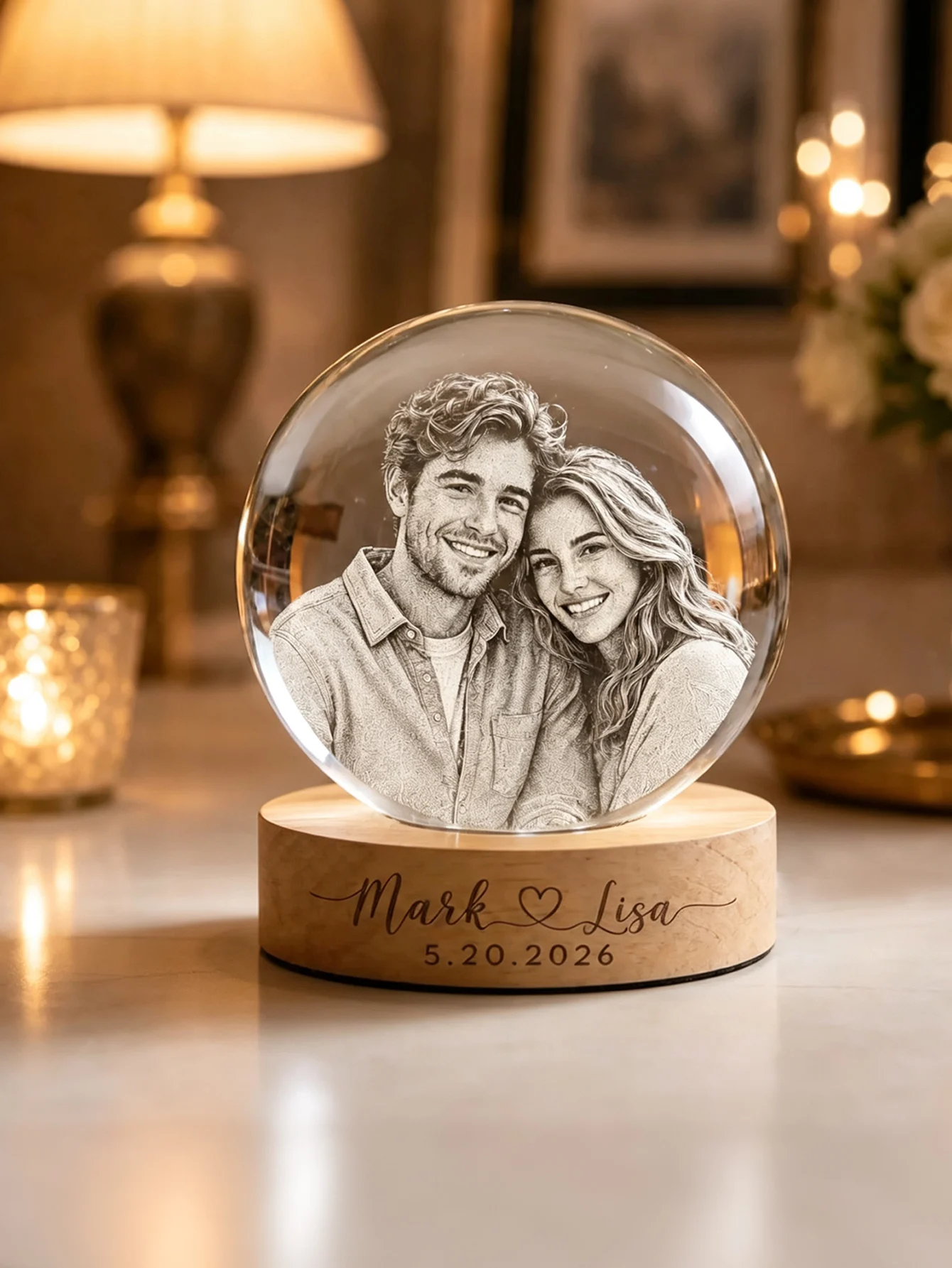 Personalized 3D Crystal Ball, Custom-Engraved with Photos and Text, Suitable for Anniversaries, Birthdays, Family Gifts, Wedding Gifts, Gifts for the Groom, Gifts for the Bride, Couple's Commemorative image 6