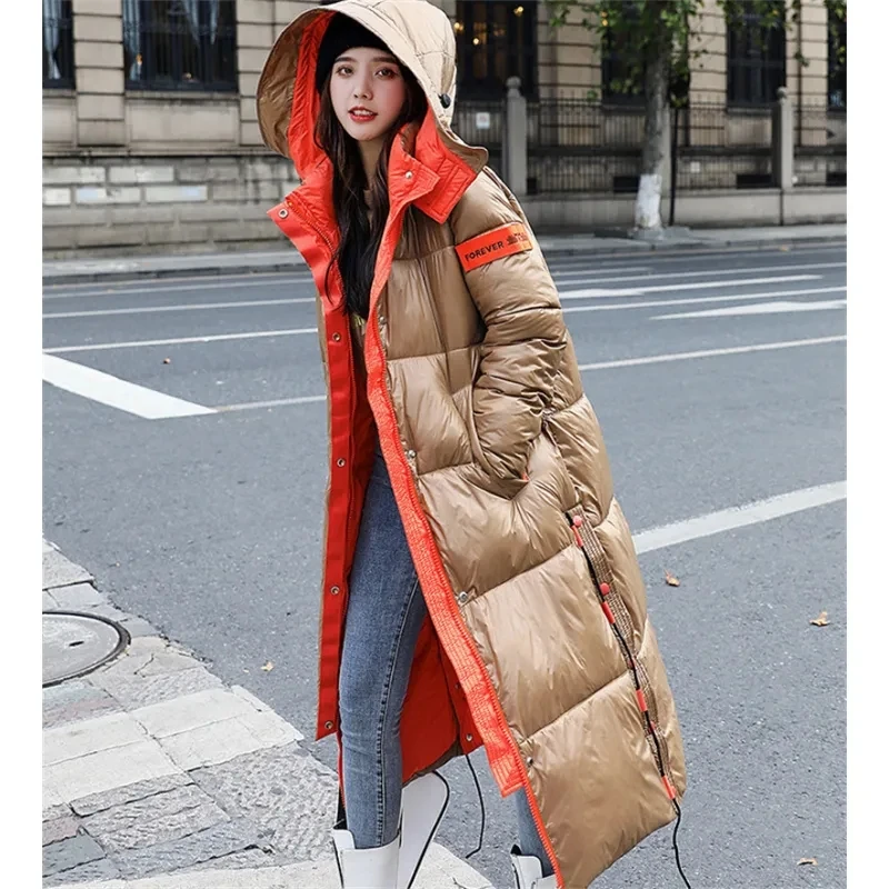 2023 Winter Cotton-padded Coat X-long Down Jacket Women Fashion Thicken Puffer Jacket Lady Windproof Overcoat Warm Hooded Parkas