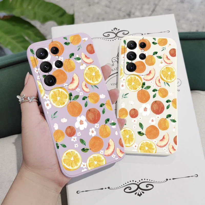 Watercolor Oranges Phone Case For Samsung Galaxy S25 S24 S23 S22 S21 S20 Ultra Plus FE S10 Note 20 ultra 10 9 Plus Cover