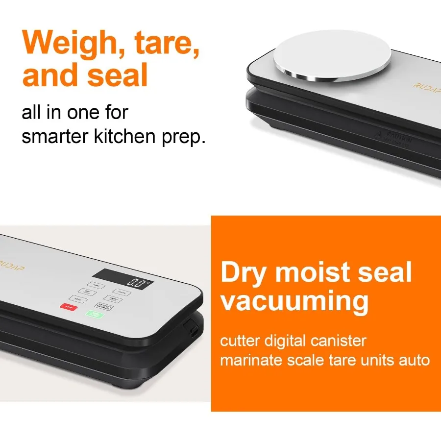 食品用真空シーラー 90kPA 強力な食品保存真空シーラーマシン デジタルキッチンスケール付き 12in1 食品真空シーラー