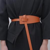 Korean Style Simple Women Faux Leather Belt Irregular Shape Adjustable Knot Long Waistband Suit Coat Corset Belt Fashion