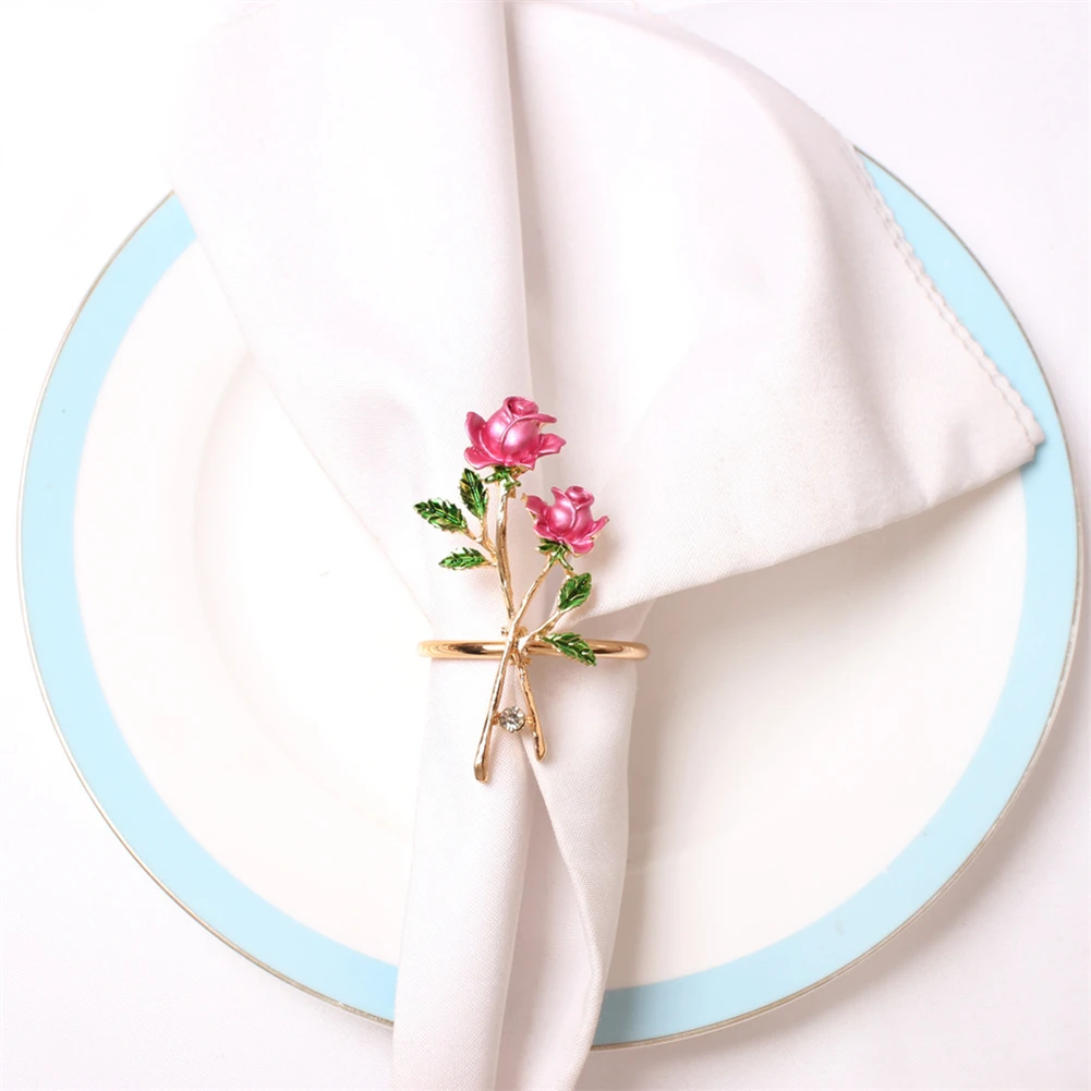 

6Pcs Napkin Rings Rose Flower Napkins Holder For Christmas Wedding Holiday New Year Party Dining Table Decorations Napkin Clip