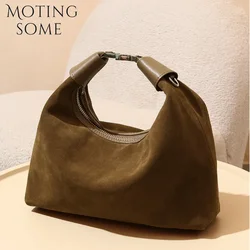 Motingsome Top Quality Women Suede Bag Luxury Cowhide Leather Lunch Box Bag Chic Handbag Lady Commuting Purse Daily Tote 2024