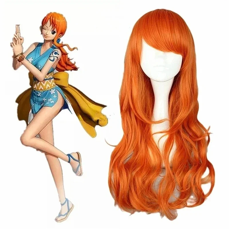 

Long Brown Gloden Curly Wavy Adult Nami Hair Wig Heat Resistant for Woman Girls Cos Props Cosplay Costume Halloween Party