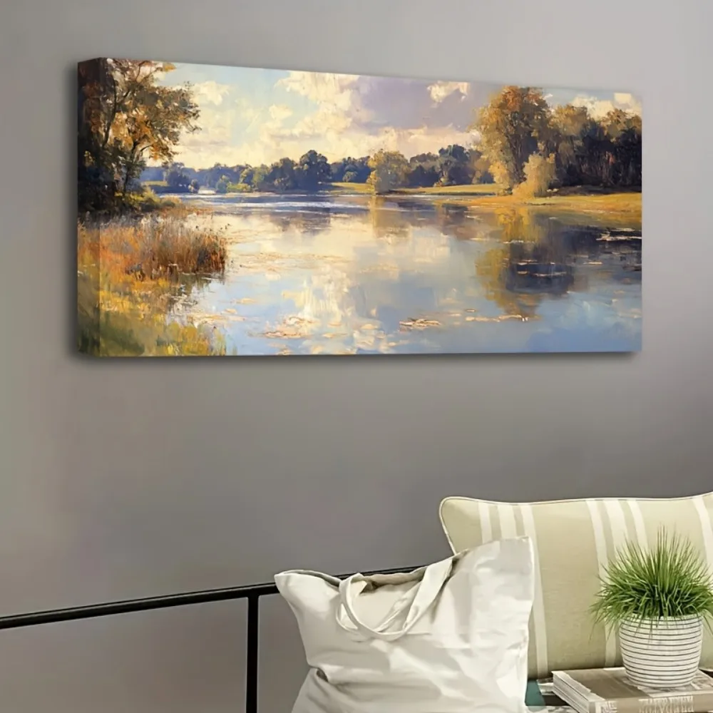 لوحة زيتية للمناظر الطبيعية، ديكور جدار على الطراز الفيكتوري، إطار من خشب الصنوبر الصلب بسمك 1.5 بوصة، ديكور داخلي