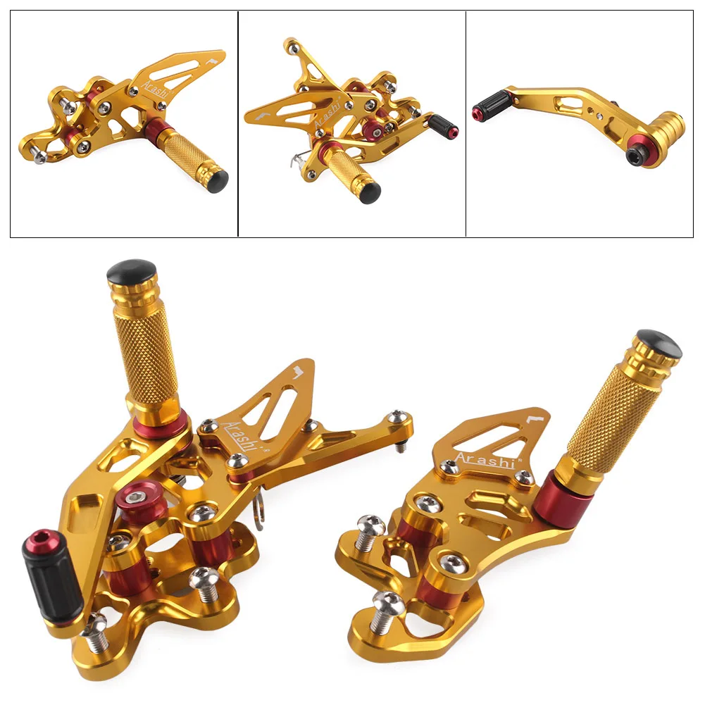 Motorcycle CNC Aluminum Alloy Adjustable Rearset Foot Pegs Gold Footrests Kit For Suzuki GSXR600 GSXR 600 2015