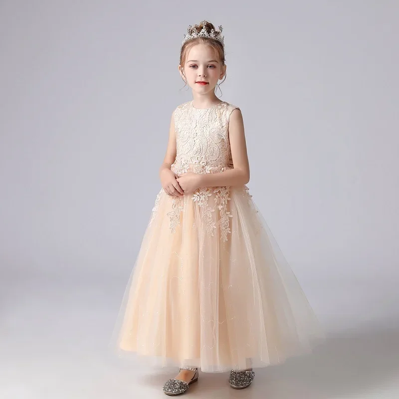 Kids Dresses For Girls Frock Flower Beading Gown Birthday Wedding Party Princess Evening Summer Children's Long Dress 8991