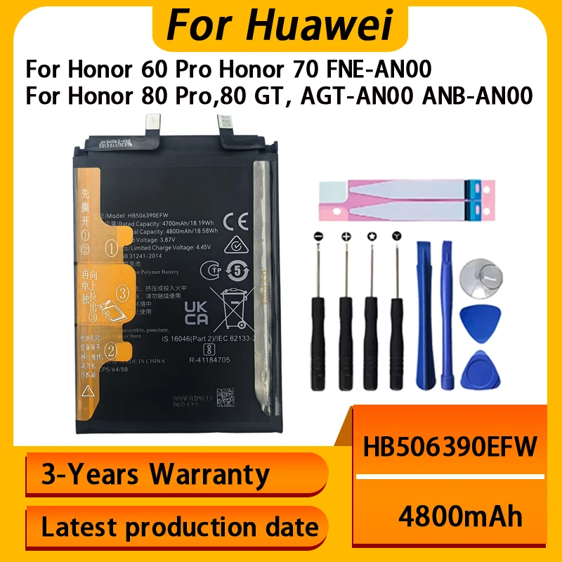 HB506390EFW 4800mAh Battery For Honor 60 Pro Honor 70 FNE-AN00,Honor 80 Pro,80 GT, AGT-AN00 ANB-AN00 Batteries Bateria Batterij