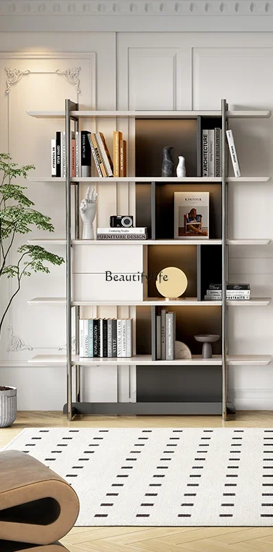 Italian minimalist stainless steel shelf study simple multi-layer bookcase storage rack