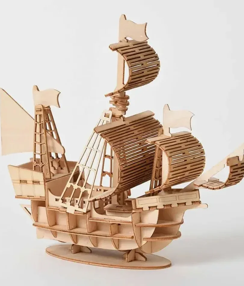 

DIY Sailing Ship 3D Wooden Puzzle Assembly Model Wood Craft Kits Desk Decoration for Children Kids
