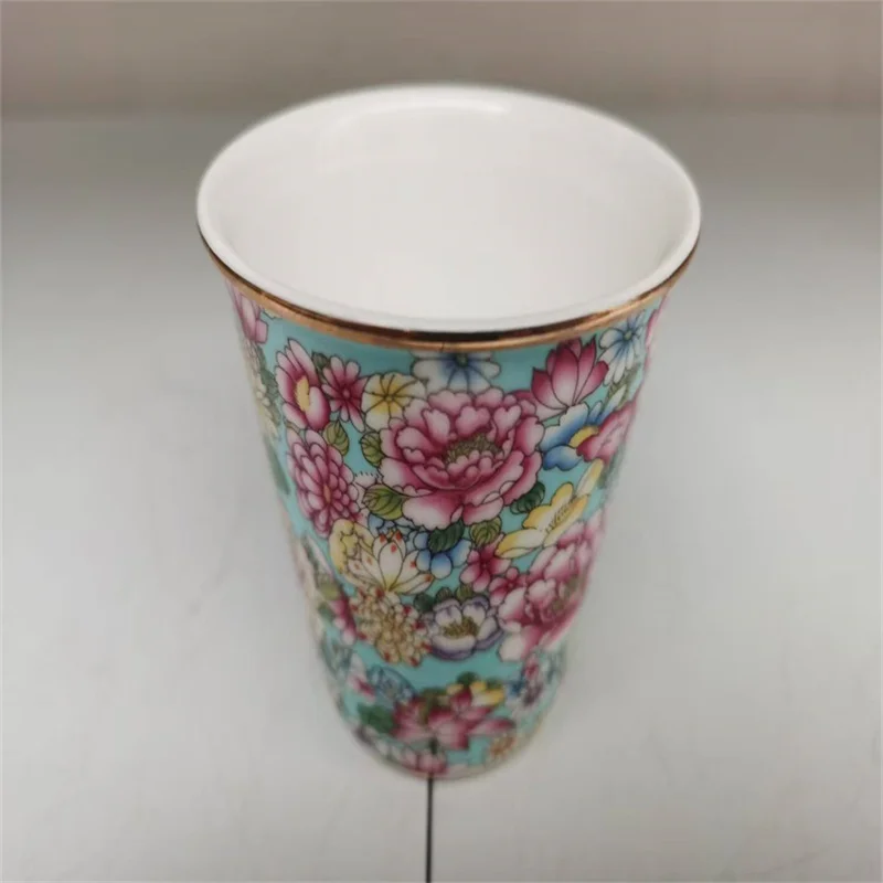 Blue background pink chrysanthemum patterned coffee cup,Chinese Old Porcelain cup