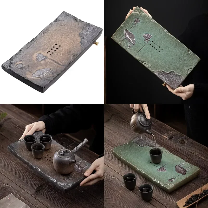 

【CHIMU HOME】 Ailian Said Dry Pour Tray for Japanese Style Small Rectangular Stoneware Water Storage Table Kung Fu