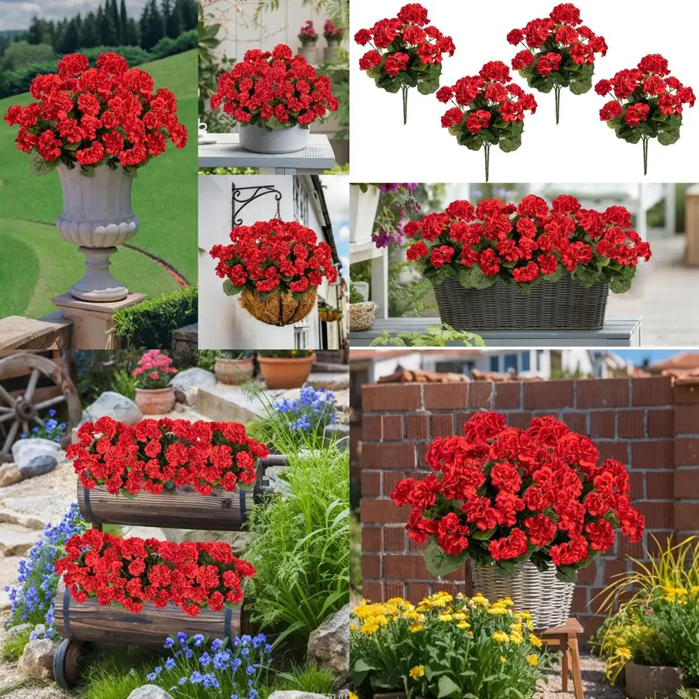 

Plastic Flowers for Outdoors Home Decor Fake Plants Artificial Flowers Artificial Geraniums Outdoor Fake Flowers Silk Bouquet, F