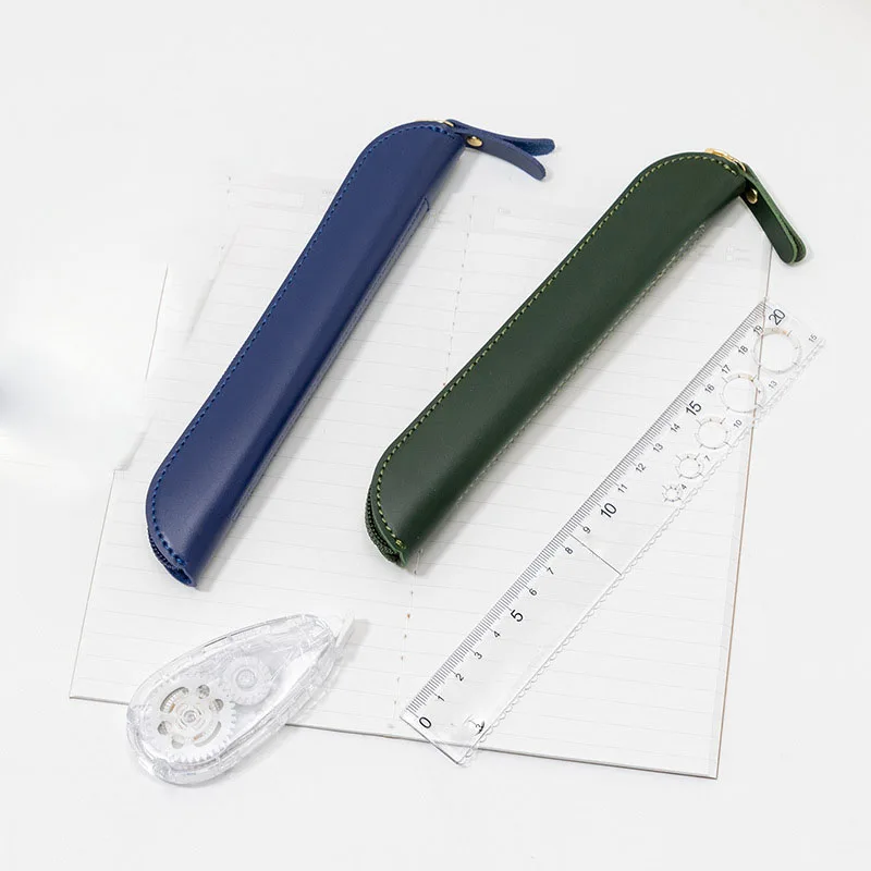 Retro Leather Pencil Case Student Pencil Box Stationery Bag Multi-functional Zipper Pen Storage Bag