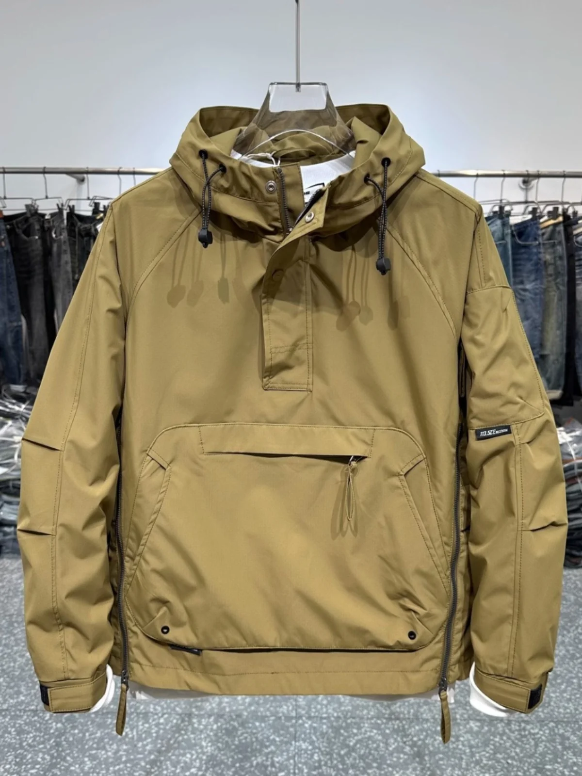 

Loose Fit Zipper Hoodie Jaet Men's Casual Loose Coat with Big kets Autumn Winter Faion Ci Sle Stand Sve Length