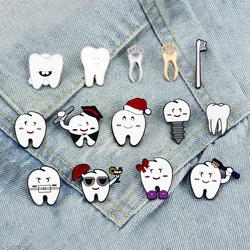 Cartoon Teeth Collection Brooch Protect Tooth Enamel Pins Cute Smile Dentist Badge Jewelry Bag Lapel Metal Pin Jewelry Kids Gift
