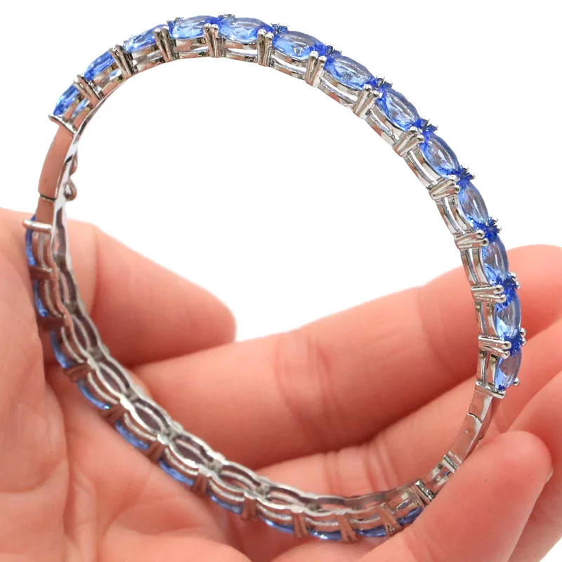 

68x5mm Stunning 12.9g Tanzanite Rich Blue Violet Tanzanite Women Wedding Silver Bracelet 8.5inch