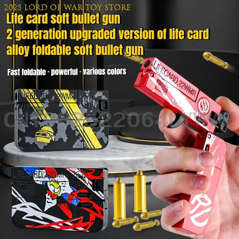 2.0 Upgraded Lifecard Alloy Folding Gun Toy Soft Bullet Blaster Shooting Model Pistol For Adults Kids Boys Christmas Gifts