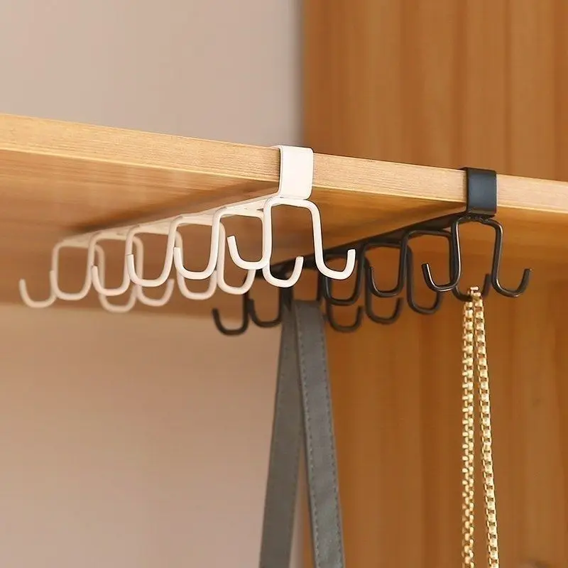 1pc Home Simple Kitchen Double Row Hook Hanging Traceless Iron Cup Hook Hanging Rack for Kitchen Bathroom Bedroom