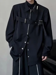 ARENS Techwear Shirts Men Darkwear Hip Hop Blouses Punk Black Long Sleeve Button Up Male Zipper Harajuku Japanese Streetwear