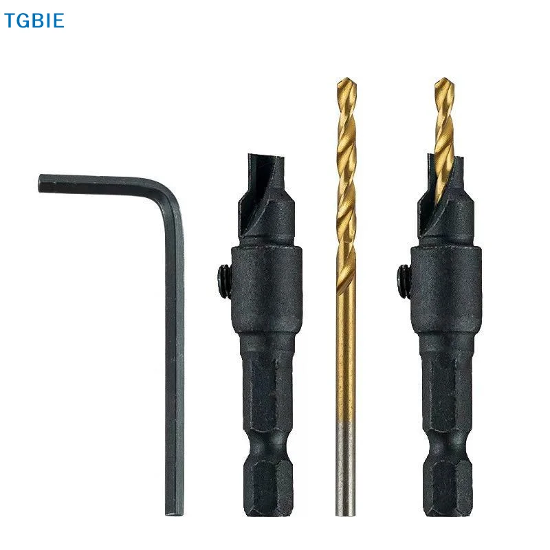 [TL]High Precision Hexagon Shank Woodworking Tapper Drill Bit 4/5PCS Countersunk Screw Drill Kit for Carpentry DIY Enthusiasts