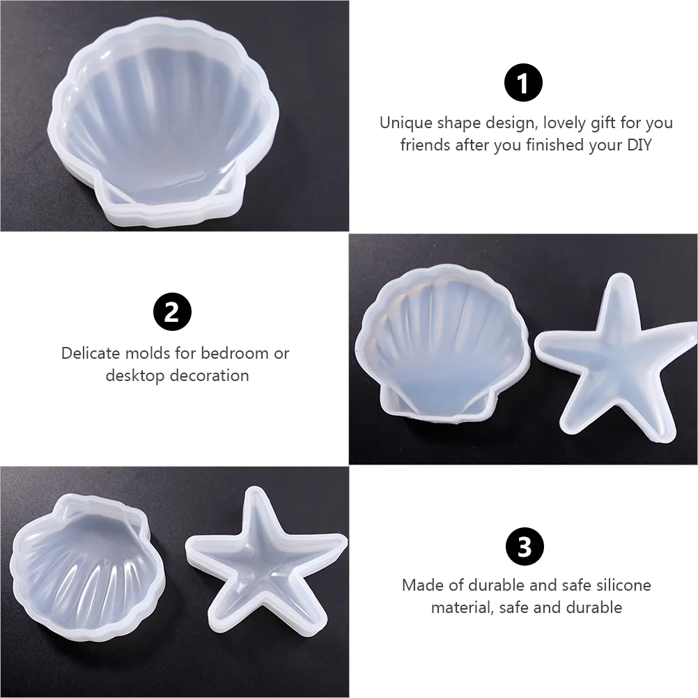 2 Pcs DIY Starfish Mold Plate Craft Silicone Dish Decor Soap Molds Baking Ocean Epoxy Resin Shell Sea