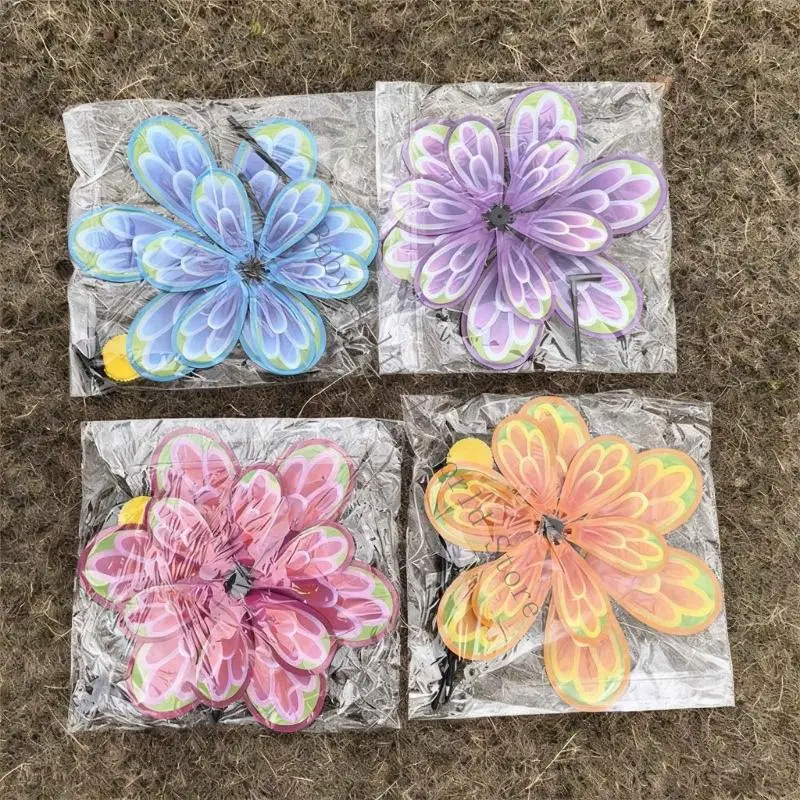 หมุนตะไลตกแต่งสวนกังหันลมของเล่น 2 ชิ้นดอกไม้ที่มีสีสันกังหันลมสำหรับเด็กผู้ใหญ่กิจกรรมกลางแจ้งใช้ B2EB