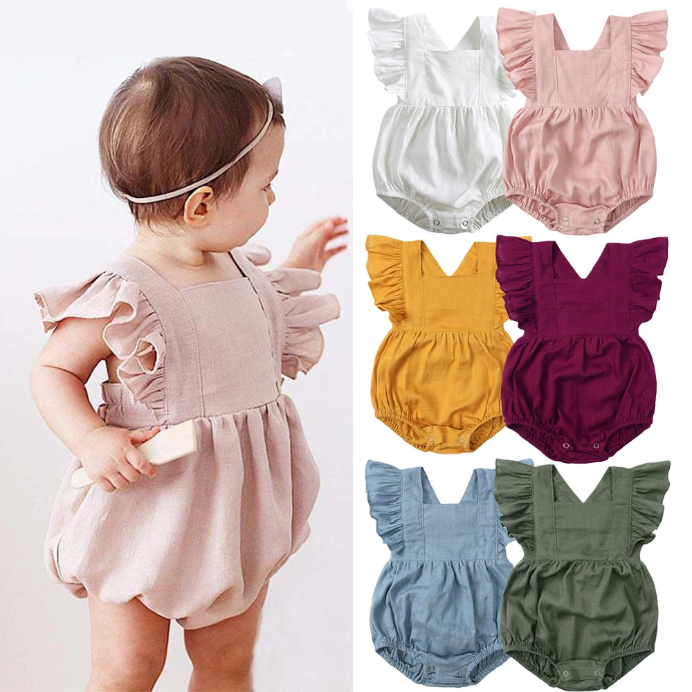 

Cotton and linen baby Romper Summer Infant Baby Clothes One-piece Suits Bodisuit Flying Sleeve Toddler Clothing Jumpsuit Set