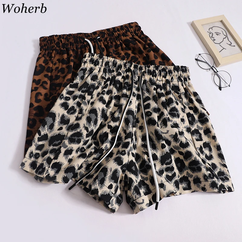 Leopard Print Shorts Women High Waist Loose Y2k Wide Leg Pants Chic Casual Summer Pantalones Cortos De Mujer 2024 New Bottoms