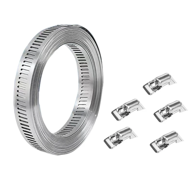 Metal Steel Hose Clamp Assortment Kits Metal Strap with 5 Fasteners Adjustable Worm Gear Band Hose Clamps Enduring