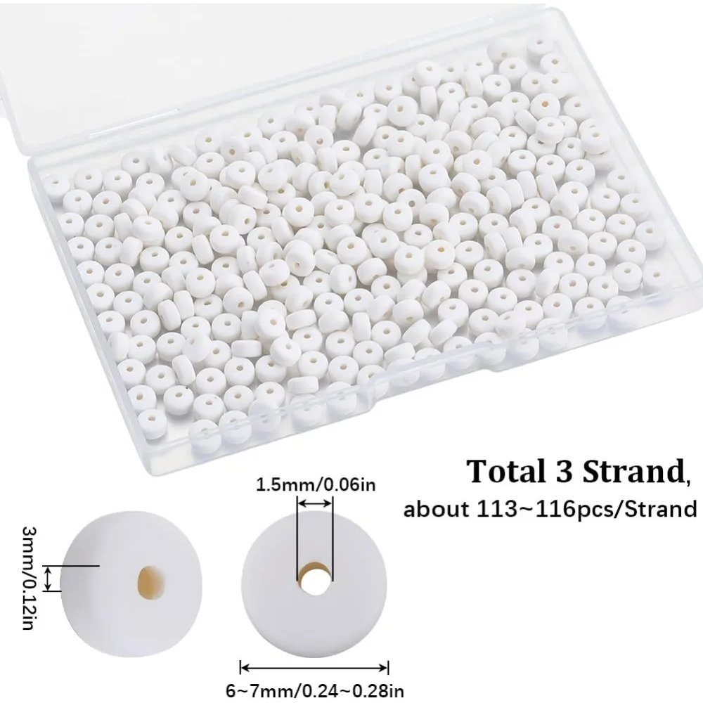 Picture 3: 1 Box 350PCS 6mm White Polymer Clay Beads Bulk Small Heishi Beads Mini Refill Round Flat Disc Vinyl Spacer Loose making kit