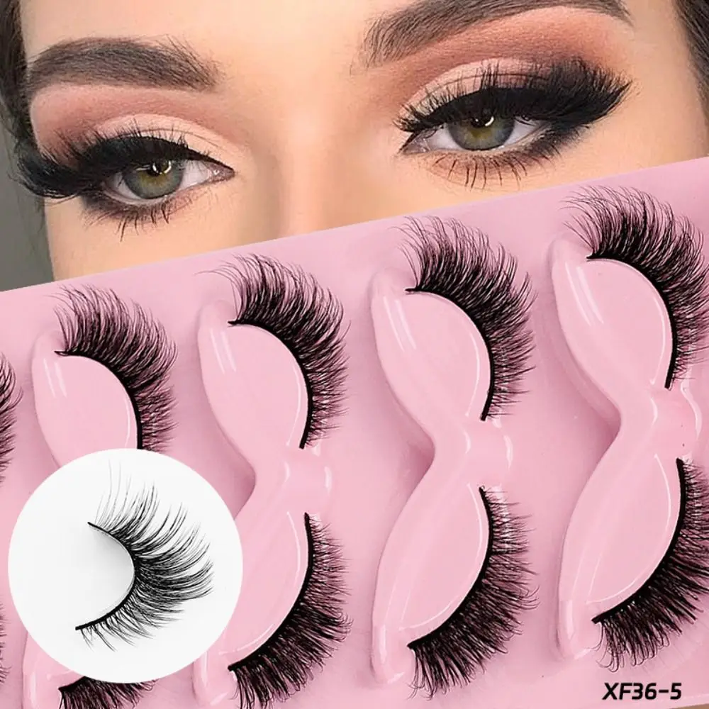 

5Pairs 3D Individual False Eyelashes Oblique Flight Europe and America Eye Fake Lashes Faux Mink Wispy Clusters False Lashes