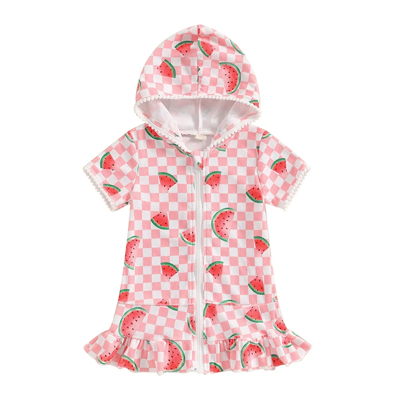 Kids Baby Girl Terry Hooded Cover Ups Swim Beach Towel Flamingo Print Zip Up Swimsuit Coverups Cute Bathrobe